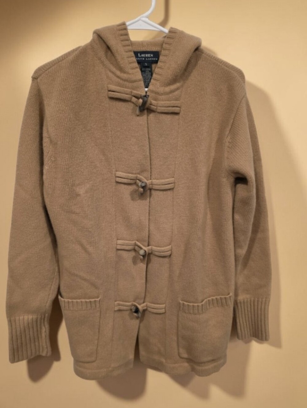 Lauren Ralph Lauren Hooded Toggle Cardigan Jacket in Camel Size-Small